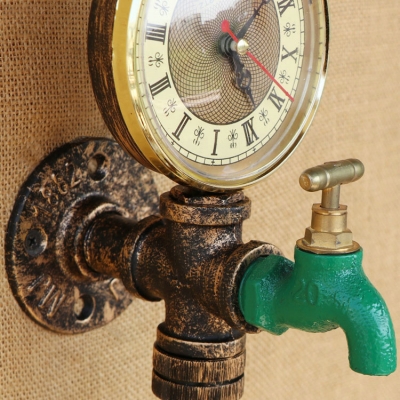 Industrial Wall Sconce Creative Pipe Style Retro Watermeter and Tap Decorative Fixture with Colorful Glass Shade