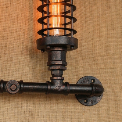Industrial Wall Sconce E27 Lighting with Retro Metal Frame in Aged Bronze with Pipe Fixture Design