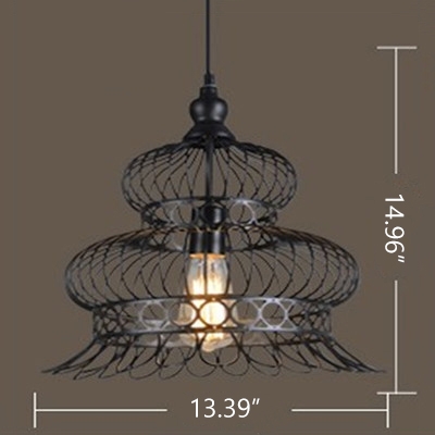 

Industrial Wrought Iron Single Pendant Light in Black with Lantern Shade