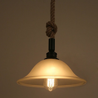 Industrial Hanging Pendant Light Rope Hanging Fixture Arm with Vintage Frosted Glass Shade