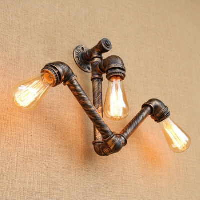 Industrial Wall Sconce Retro Pipe Fixture Arm in Bronze, Open Bulb Style