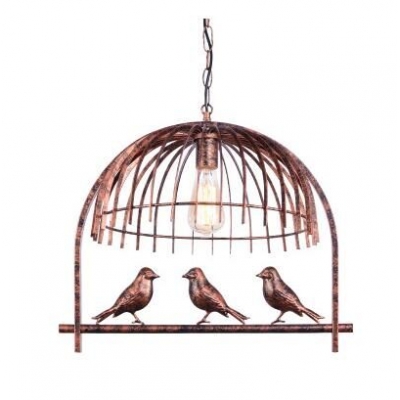 Industrial Pendant Light in Birdcage Style, Rust