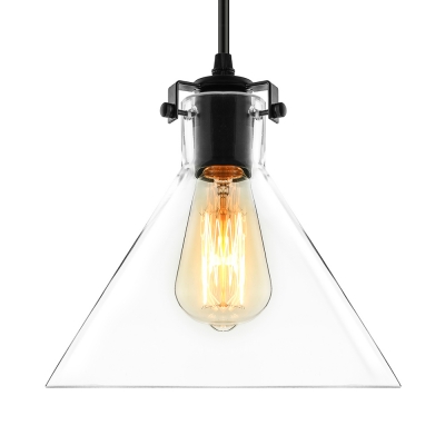 Cone Clear Glass Single Light Hanging Industrial LED Pendant Lighting in Black