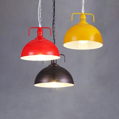 Industrial Pendant Light with 11.81''W Dome Metal Shade in Yellow/Red/Rust Finish