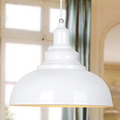 Industrial Pendant Light with 14.17''W Metal Shade in White