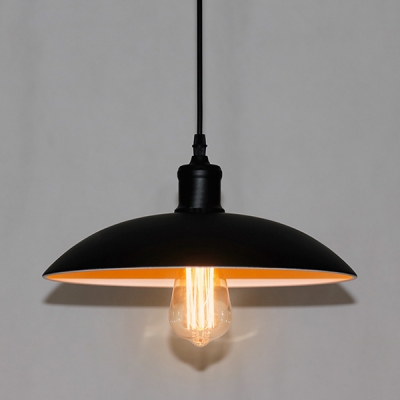 

Industrial Pendant Light with 15.75''W Dome Metal Shade, Black/White, HL452783