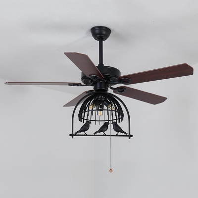 Industrial Fan Ceiling Light Fixture with  Birdcage Shade