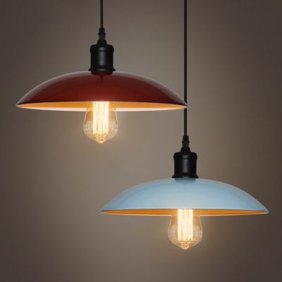 Industrial Pendant Light with 12.6''W Dome Metal Shade, Blue/Red