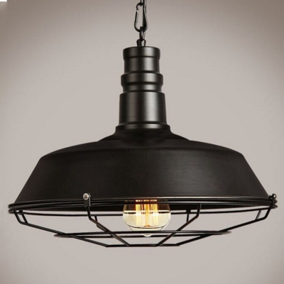 Industrial Barn Pendant Light in Retro Style with 18.11''W Metal Cage, Black