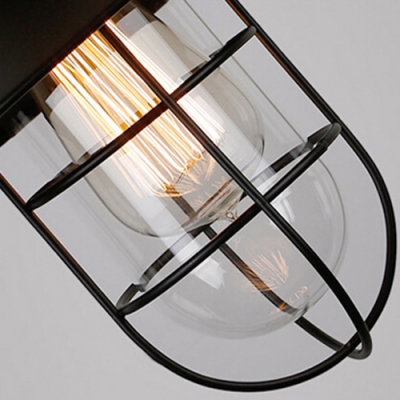 Industrial Pendant Light with Metal Cage, Black