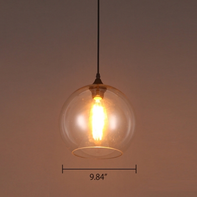 Industrial Simple Ball Hanging Light 1 Bulb Indoor Lighting Fixture with Clear Glass Shade in Black