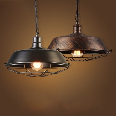 Industrial 18.11''W Barn Pendant Light with Metal Cage in Rust
