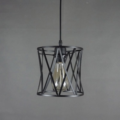 Industrial Pendant Light with 7.09''W Cylinder Metal Shade, Black