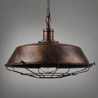 Industrial 18.11''W Barn Pendant Light with Metal Cage in Rust
