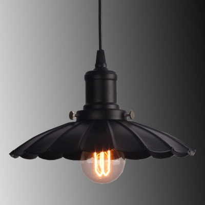 Industrial Pendant Light with 13.78''W Scalloped Shade, Black