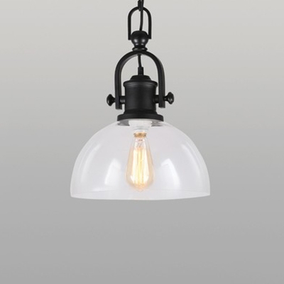 Single Light Bowl Lighting Fixture Industrial Glass Shade Pendant Light in Black Finish for Staircase