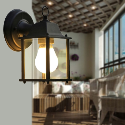 Industrial Wall Sconce Light with Square Glass Shade in Black Finish