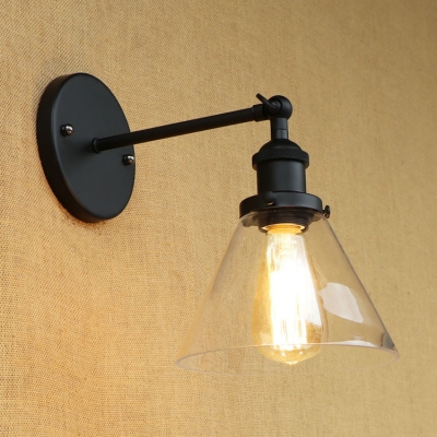 Industrial Wall Sconce with 7.28''W Cone Glass Shade, Black