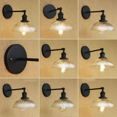 Industrial Wall Sconce with 8.46''W Dome Ribbed Glass Shade