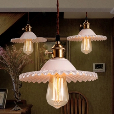 Industrial Pendant Light with 8.66''W Scalloped Shade, White