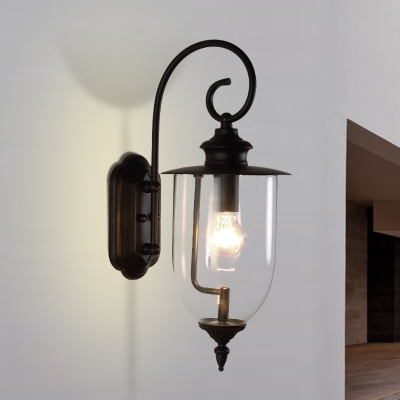 Industrial Wall Sconce with Clear Glass Shade, Black