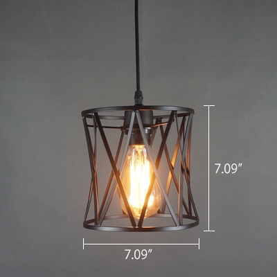 Industrial Pendant Light with 7.09''W Cylinder Metal Shade, Black