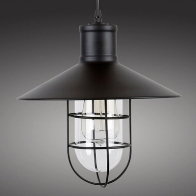 Industrial Pendant Light with Metal Cage, Black