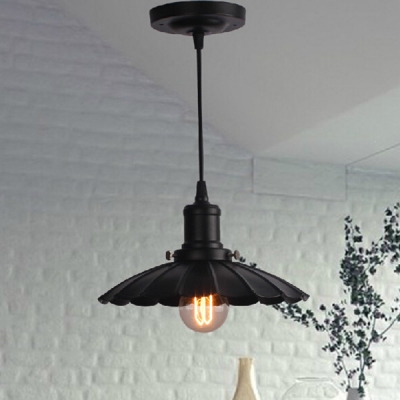 Industrial Pendant Light with 11.81''W Scalloped Shade, Black