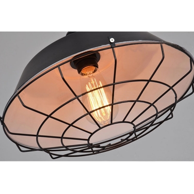 Industrial Barn Pendant Light in Retro Style with 18.11''W Metal Cage, Black