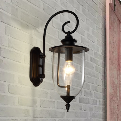 Industrial Wall Sconce with Clear Glass Shade, Black