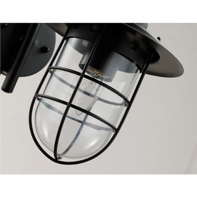 Industrial Wall Sconce with Metal Cage and Glass Shade, Black