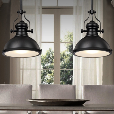 Industrial Pendant Light with 15.75''W Bowl Shade, Black