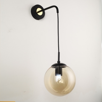 Industrial Hanging Wall Sconce with 7.09''W Globe Glass Shade, Black