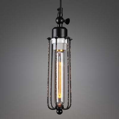Industrial Mini Pendant Light with 2.95''W Metal Cage, Black