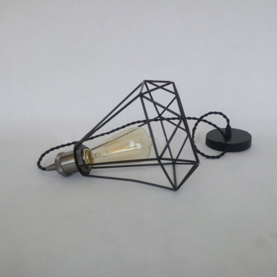 Industrial Pendant Light with 7.87''W Diamond Shape Metal Cage, Black