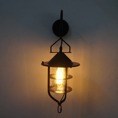 Industrial Wall Sconce with Gooseneck Fixture Arm in Nautical Style, Black