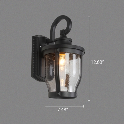 Industrial Wall Sconce in Vintage Style with Seeded Glass Shade, Black
