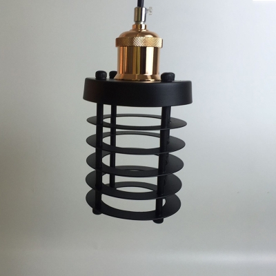 Industrial Ceiling Pendant Light with 3.94''W Cylinder Metal Cage in Black Finish