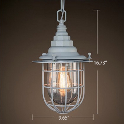 Industrial Pendant Light in Nautical Style with Clear Glass Shade, White