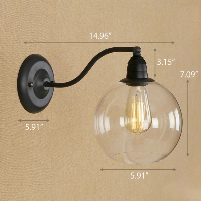 Industrial Wall Light with 5.91''W Globe Glass Shade in Black Finish