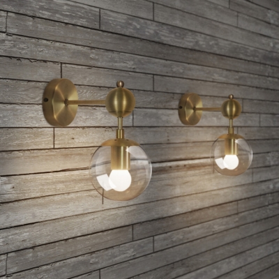 Industrial Mini Wall Sconce with Globe Glass Shade in Gold Finish