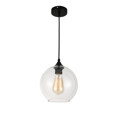 Black Finish Orb Pendant Light Concise Simple Glass Shade 1 Light Hanging Ceiling Lamp for Hallway