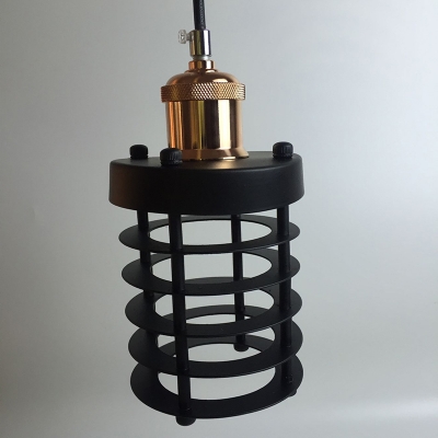 Industrial Ceiling Pendant Light with 3.94''W Cylinder Metal Cage in Black Finish