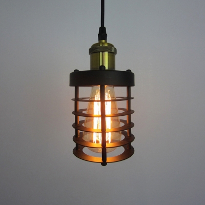 

Industrial Mini Pendant Light with 3.94''W Cylinder Metal Cage, Black, Copper;brass, HL454148