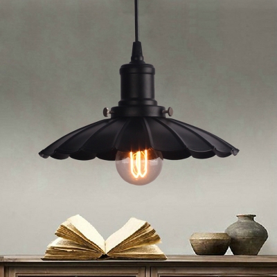 Industrial Pendant Light with 11.81''W Scalloped Shade, Black