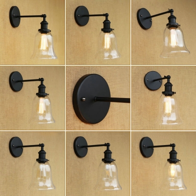 Industrial Wall Sconce with 6.5''W Bell Shape Glass Shade