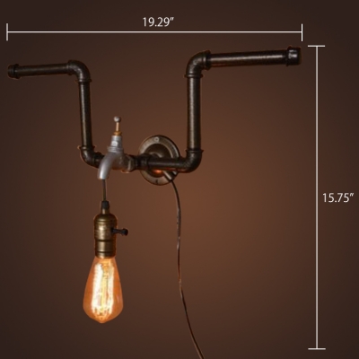 Industrial 19.3''W Wall Sconce with Valve in Pipe Style