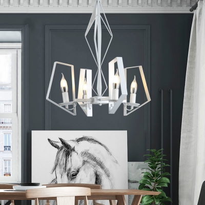 Industrial 4 Light Chandelier with Metal Frame in Black/White Finish