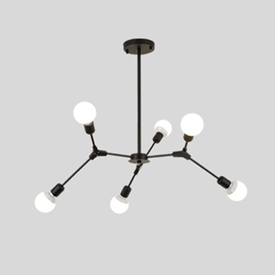 Industrial 6-Light Chandelier in Bare Bulb Style, Black