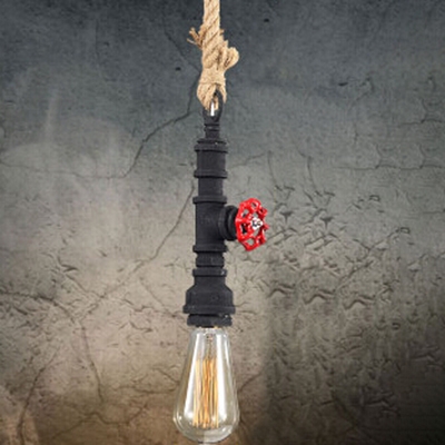 Industrial Mini Pipe Pendant Light in Rope Style, Black